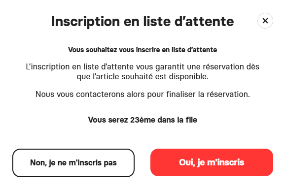 Exemple du message d'information liste d'attente vélo sur la plateforme
